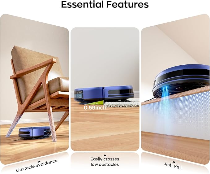 MANVN Robot Vacuum and Mop Combo for Pet Hair, Robotic Vacuum for Hard Floors and Carpets, 2.87'' Ultra-Slim, with 3D Obstacle Avoidance, Wi-Fi/App/Voice Controlled, Self-Charging