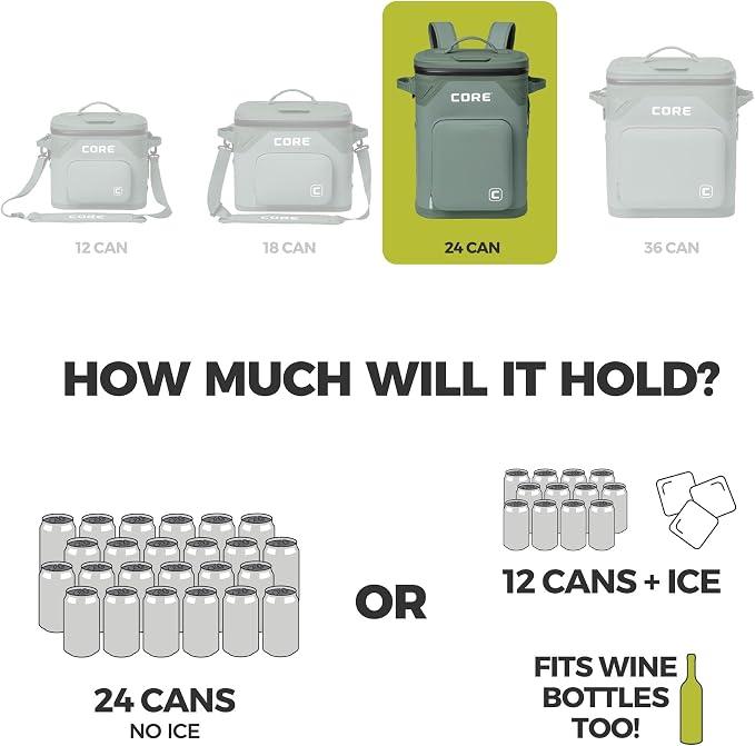 CORE Magnetic Leak Proof Soft Cooler with Waterproof Zipper | Insulated Bag Portable Ice Chest Box | Best Soft Cooler for Food & Beverages for Tailgating, Car Camping, Travel, and Family Beach Picnics