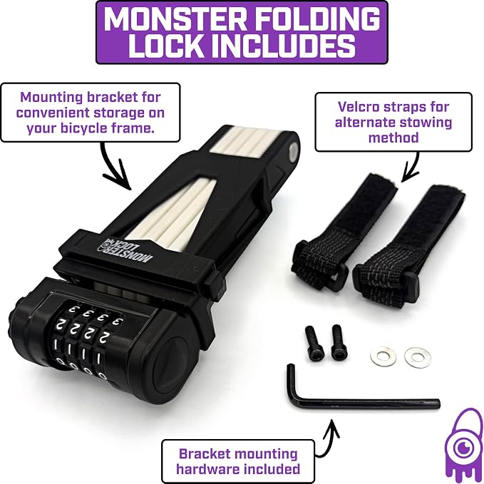 Monster Folding Bike Lock – Heavy-Duty Anti-Theft Hardened Steel, Rust-Proof, Foldable Compact High-Security Lock for Bicycle, Scooter & Motorcycle (White Combo)