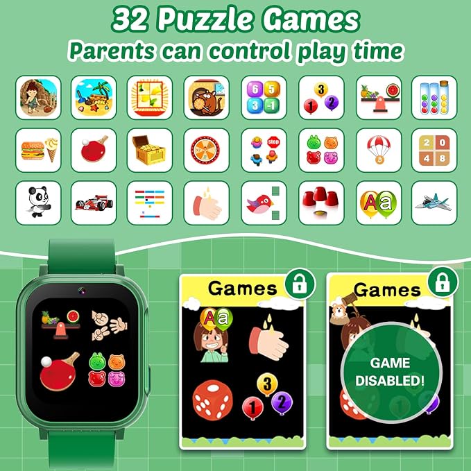 Sedzofan Waterproof Smart Watch for Kids Boys Toys Age 5-12 with 32 Games, Dual Camera, Habit Tracking, Music Player, Video, Alarm Clock, HD Touchscreen Kids Smart Watch Gift for Kid Age 6 7 8 9 10