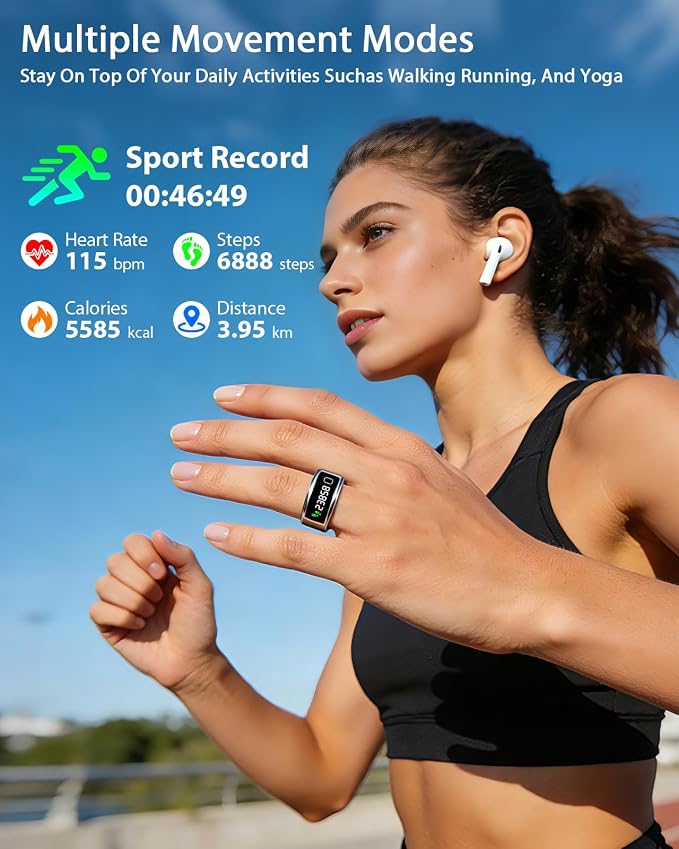 Smart Ring for Women Men, Health Fitness Tracker with Touchscreen Display, Heart Rate/Blood Oxygen/Sleep Monitor, Activity Tracker, 1ATM Waterproof, Compatible with iPhone & Android (Sliver, 8)