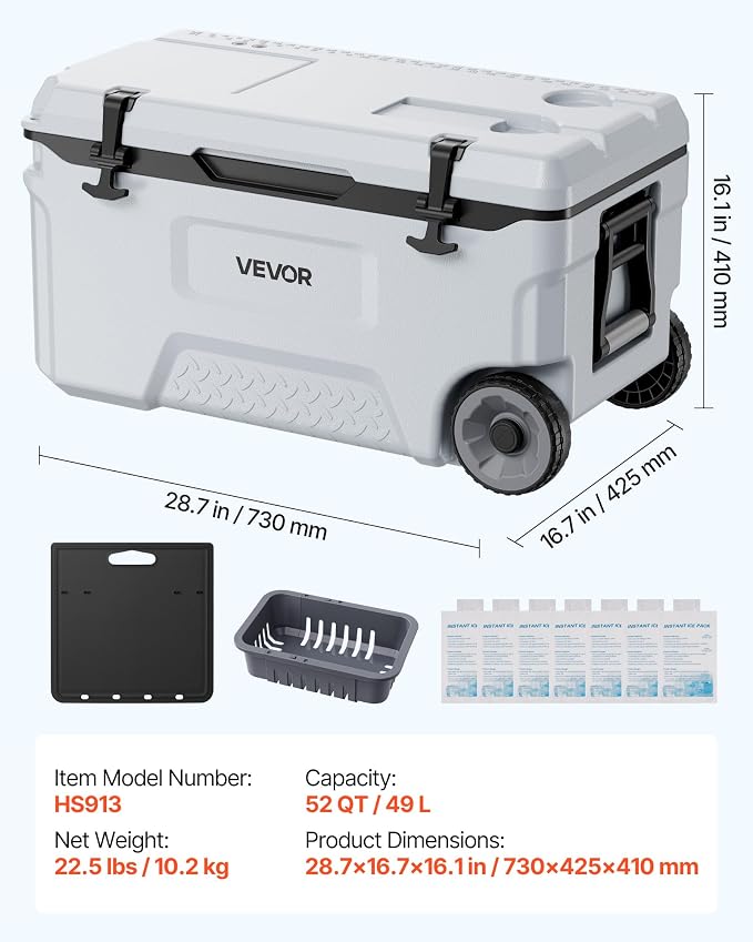 VEVOR Portable Cooler,Hard Cooler with Ice Retention, Heavy-Duty Handles and Strap, Lightweight Rigid Material Insulated Portable Cooler, Suitable for Family Picnics and Short Trips