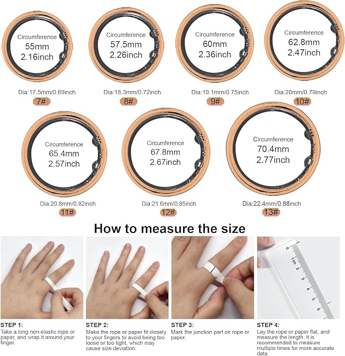 Smart Ring for Women Men,Fitness Ring with 24/7 Activity Tracking, Health Tracker Ring for Stress,Sleep Monitoring,No Subscription Fees,iOS & Android Compatible,Waterproof, Gold 10