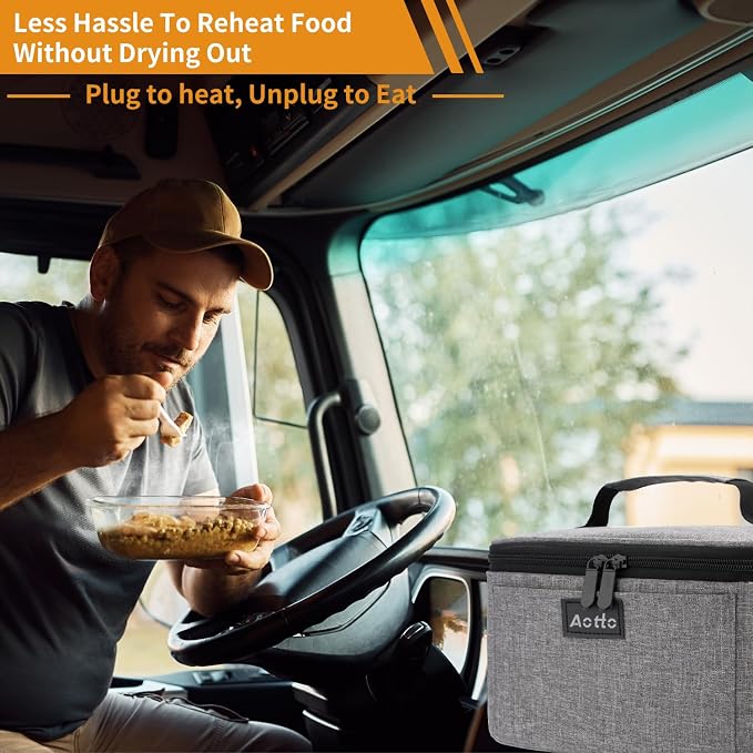 Aotto Portable Oven Electric Lunch Box Food Heater - 12V 24V 2-in-1 Car Food Warmer, Heated Lunch Box for Adults, Cook, Reheat, and Keep Meals Warm for Car, Truck, Travel - Grey