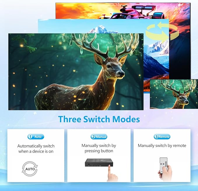 8K HDMI Switch 3 in 1 Out 4K@120Hz HDMI Switcher Support HDR10+, Dolby Vision, Dolby Atmos, VRR, ALLM, CEC