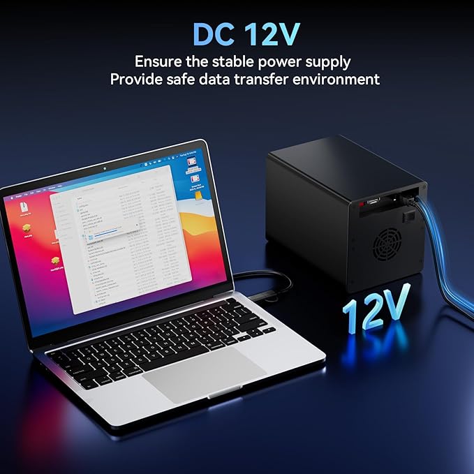 CENMATE Aluminum 4 Bay Hard Drive RAID Enclosure with Cooling Fan for 2.5/3.5" SATA HDD/SSD with USB A/C 3.0＋eSATA Cable, 3.5 Hard Drive Reader Supports 80TB Capacity, 8 RAID Modes, DAS(NO NAS)