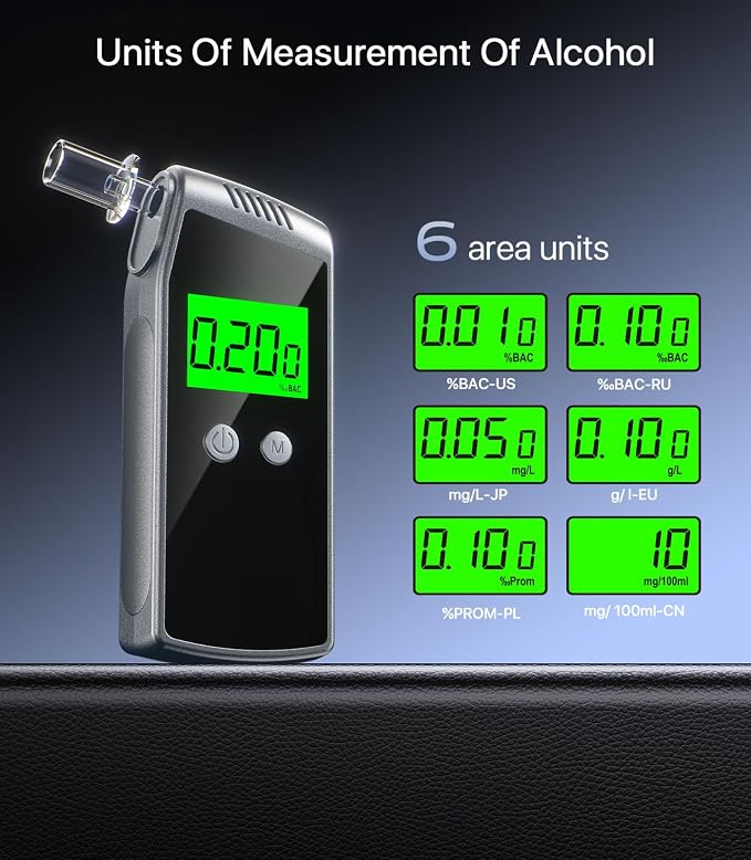Breathalyzer,2026 Upgraded Alcohol Tester with USB Rechargeable,Portable Breathalyzer with LCD Digital Display and 10 Mouthpieces (Black)