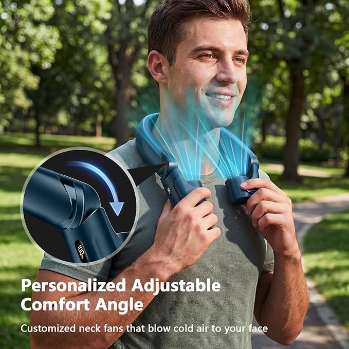 Mavax ChillGo Portable Neck Fan - 8000mAh Personal Wearable Fan, 9000 RPM Direct-flow 4X Powerful 360° Airflow Cooling Fan, Max 16H, 4 Speeds, LED Display, Great Gifts for Men Women - 5th Gen Blue