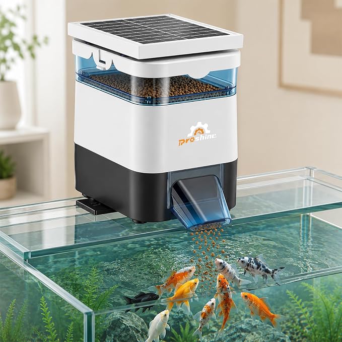Automatic Fish Feeder for Pond Solar Powered 2.8L Capacity, Battery & AC Auto Timed Fish Feeder for Pond Indoor & Outdoor, Animal-Proof (1.5L)