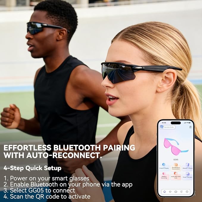 Bluetooth Smart Sunglasses for Men Women, Open-Ear Speaker Glasses with Touch Control, UV400 Polarized Lens, 5-6H Playtime for Outdoor Sports,Black and Grey