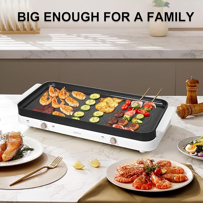 AEWHALE Countertop Double Burners with Removable Griddle Pan Non-stick,1800W Electric Hot Plate Adjustable Temperature