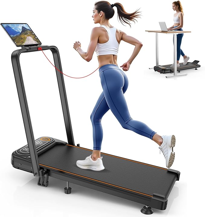 Foldable Treadmill with 10% Incline, Upgrade 3.5HP Low Noise Walking Pad Treadmill with Handle Bar, Trisomy 4 in 1 Portable Under Desk Treadmills for Home/Office, 350Lbs Capacity, APP & Remote Control