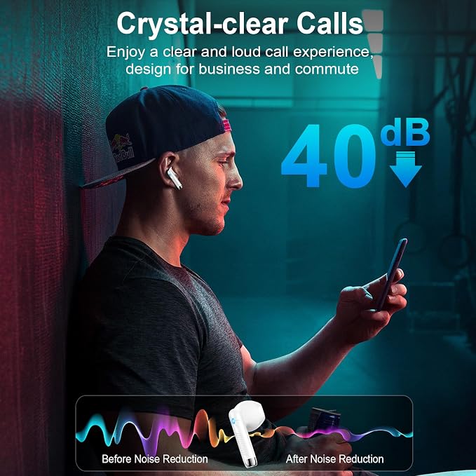 Wireless Earbuds, Bluetooth Headphones, Stereo Bass Ear Buds with ENC Noise Cancelling Mics,42H Bluetooth Earbuds with LED Display Charging Case, IP7 Waterproof Earphones for Android iOS/Glass white