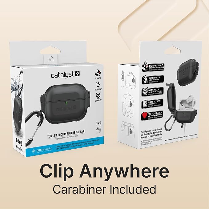 Catalyst Total Protection Case for AirPods Pro 2nd Generation Case - Waterproof, and Shockproof Rugged Full Body Case for AirPods Pro 1 and AirPods Pro 2, Secure Locking System Case with Carabiner