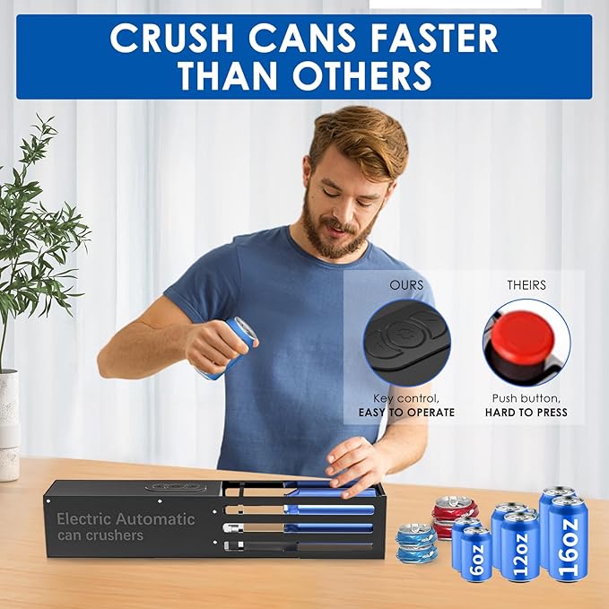 YOTAN Automatic Can Crusher, 8oz&12oz&16oz Electric Can Crushers for Recycling Wall Mounted, Aluminum Can Crusher Electric, Can Trash Compactor for Aluminum Seltzer, Soda, Beer Cans and Bottles
