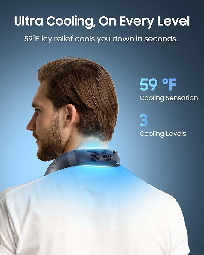 KOHA CoolMaster Ultra Neck Fan, Neck Air Conditioner, 2-in-1 Cooling Neck Fan Portable Rechargeable, Wearable Personal Fan, 5500mAh Large Battery, Ergonomic Design, Glacier Gray