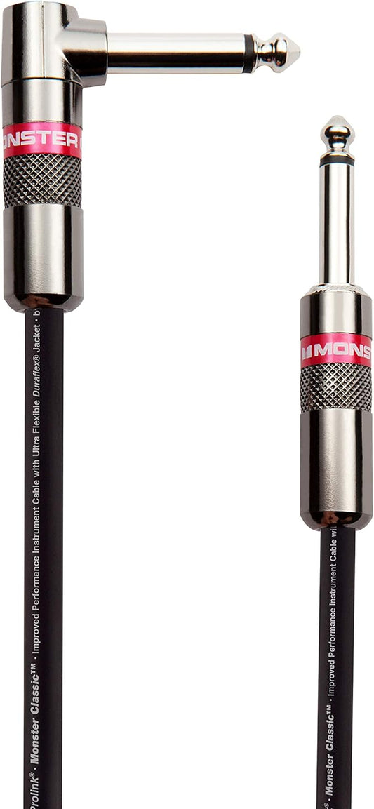 Monster Prolink Classic Instrument Guitar Cable - 12 ft Straight to Right Angle Instrument Cable. All Metal & Duraflex Outer Jacket. 90% Copper Braided Shield Monster Instrument Cable