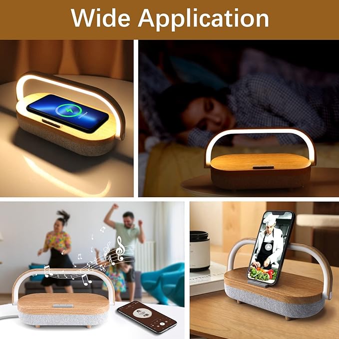 Nightstand Lamp with Wireless Charger,4 in 1 Touch Bedside Lamp Bluetooth Speaker,Portable Dimmable LED Night Light,Corporate Gifts Premium for Employees Clients,Birthday Gifts Women Wife Friend