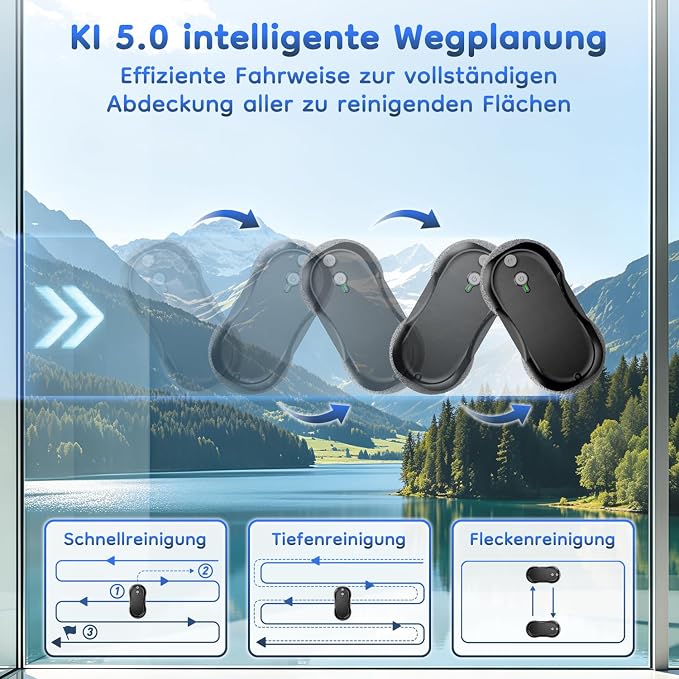 Obito Window Cleaning,Window Cleaner Robot with Triple Safety System,Edge Detection,Intelligent Navigation,Anti-Slipping, Longer Battery Life, Max 6400Pa, Remote Control