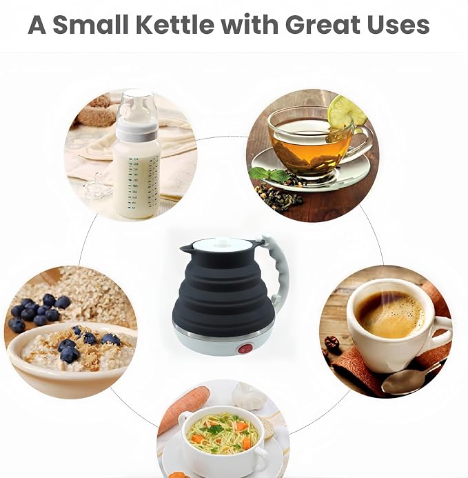 24V Portable Kettle, Collapsible Truck Kettle with Cigarette Lighter Plug, Foldable Hot Water Boiler for Truck, Food Grade Silicone, Fast Boiling, Auto Shut Off and Keep Warm,450ml (24V Black)