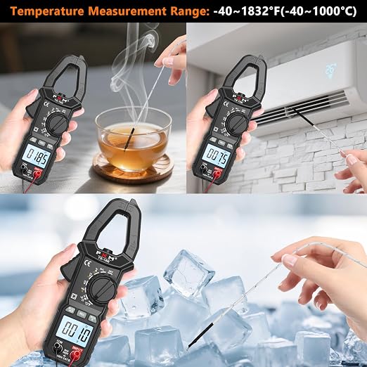 FKM Clamp Meter,TRMS 6000 Counts 600 Amp Digital Clamp Multimeter Voltage Tester,Auto-ranging Volt Meter,for AC/DC Voltage,AC Current,NCV,Capacitance,Resistance,Continuity,Hz/Duty Cycle,Diode,TempTest