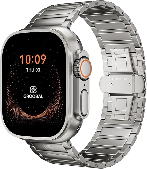 Titanium Band Compatible with Apple Watch Ultra 3/2/1 49mm Band for Men & Series 11/10 46mm, Grade 5 Titanium with DLC Coating for Ultra 3 Watch Band, Easy-Adjust Metal Band & Butterfly Clasp