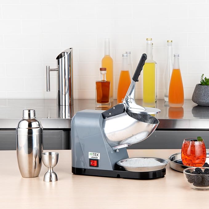 Restaurantware Electric Ice Crusher Machine - 65 Kg/Hr - Plastic Ice Shaver With Stainless Steel Blades - Compact Gray Space-Saving Kitchen Countertop Use