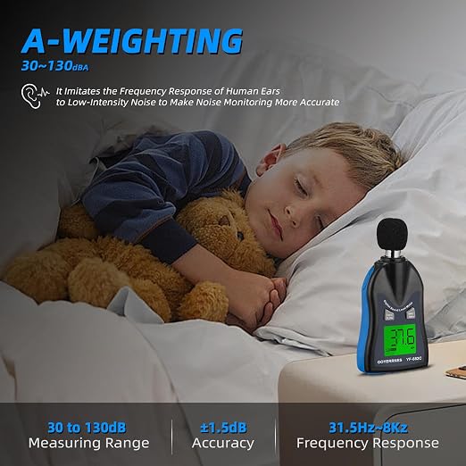 Handheld Decibel Meter, Digital Sound Level Meter 30-130dBA SPL Decibel Monitoring Tester Sound Meter Noise Decibel Reader with Max/Min Hold Data Sensor LCD Backlight Display for Home Factory