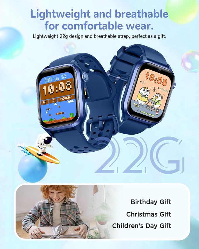 Smart Watch for Kids No App or Phone Needed, Kid Fitness Watches Pedometer, Heart Rate, IP68 Waterproof, Sleep Monitor, Puzzle Games for Boys&Girls Ages 4-12, Blue
