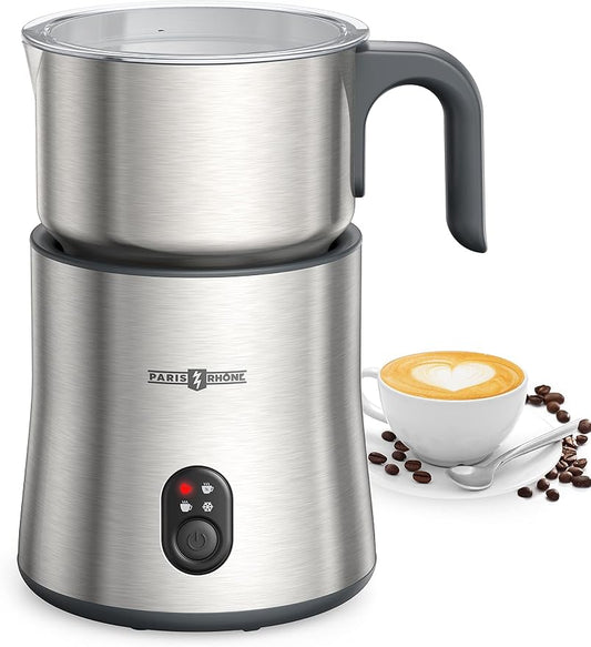 Milk Frother and Steamer, PARIS RHÔNE 4 in 1 Detachable Milk Steamer, 500ml Hot Chocolate Maker and Milk Warmer with Hot & Cold Foam, Dishwasher Safe, All Stainless Steel