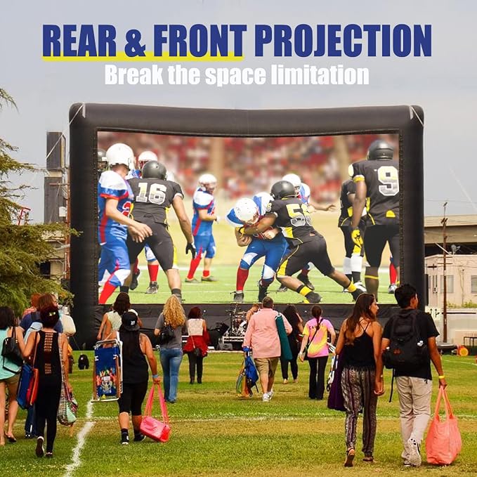 30FT Inflatable Projector Movie Screen for Outdoor, One-Piece Design Front/Rear Projection Mega Theater Outdoor Portable Blow Up Projector Screen with Air Blower for Family Movie Nights