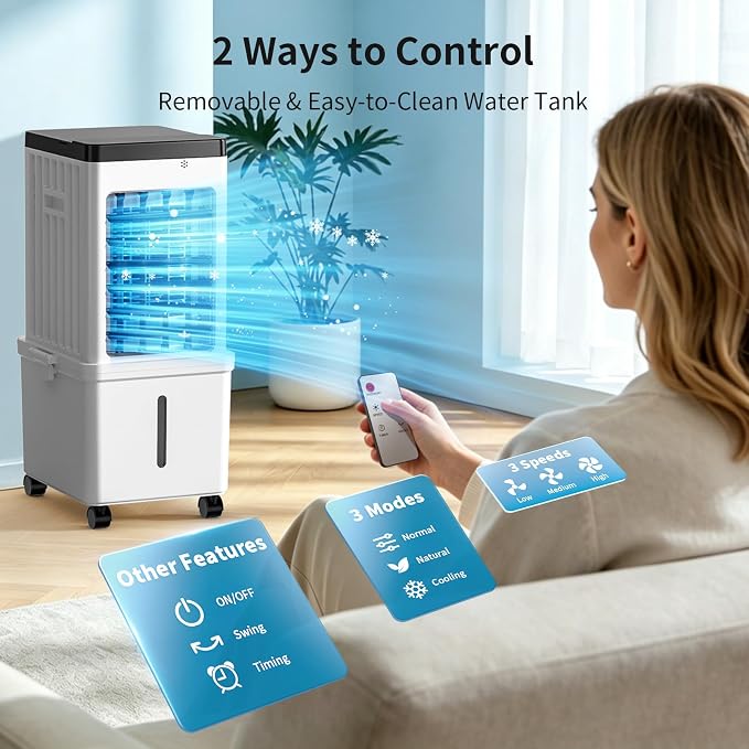 Portable Air Conditioners,Evaporative Swamp Air Cooler 3-in-1 Free Standing Cooling AC Unit with Fan & Humidifier,Windowless Portable AC Unit with Remote, Fast Cooling, 7H Timer for Bedroom,Office