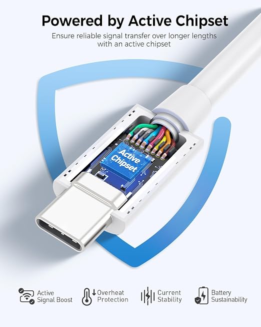Cable Matters [Intel Certified] 40Gbps Active Thunderbolt 4 Cable 6.6 ft with 100W Charging and 8K Video, White - Fully Compatible with USB C/USB-C, USB4, and Thunderbolt 3