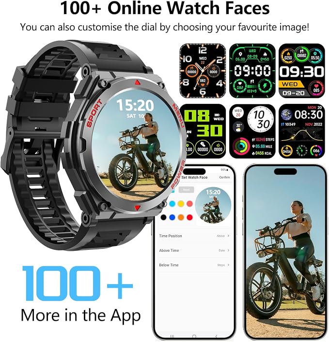 Military Smart Watch,1.52-Inch Smartwatch with Text and Call,24/7Heart Rate Sleep Monitor,Blood Oxygen,and Activity Trackers-Compatible with iPhone and Android,for Men and Women (Black up, 1.52)