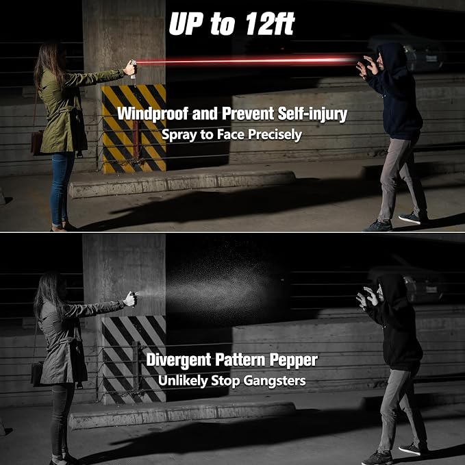 3-in-1 Pepper Spray Personal Alarm, 140dB Siren 3 Strobe, College Student Dorms Campus, Easy One Hand Operation, 12ft 25 Bursts 12 Seconds UV Marking Dye Gel, Rechargeable, Young Women Safety Keychain