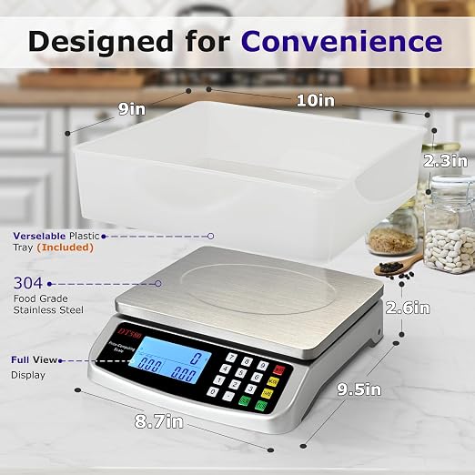 110lb/50kg Food Scale Digital Kitchen Scale with Tray Large LCD Display 304 Stainless Steel Commercial Price Computing Scale Counting Scale for Baking Cooking Meat Industry Counting Adapter Included