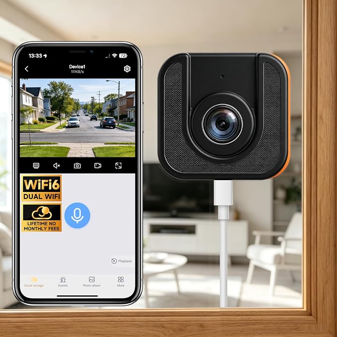 3MP Window Camera, Free Cloud Storage, 2.4Ghz & 5Ghz WiFi Indoor Cameras for Home Security, Color Starlight Night Vision, Anti-Glare, AI Motion Detection, 24/7 Recording, Compatible with Alexa