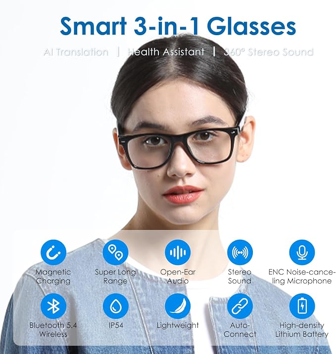 GetD 2026 Acetate Smart Glasses, ChatGPT and 145-Language Real-time Translator, Bluetooth Eyewear with Clear Lens, 11H Battery Life, Open-Ear Audio, Voice Control for Travel & Business