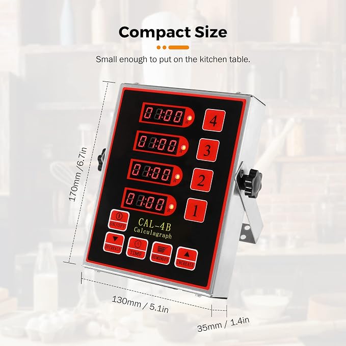 BEAMNOVA 4 Channel Digital Kitchen Timer with Loud Adjustable Alarm, Stainless Steel Commercial Cooking Timer for Restaurant, 0-99h Hours Minutes and Seconds Countdown