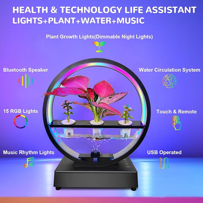 Led Atmosphere Lights with Bluetooth Speaker RGB Color Changing Table Lamp Dimmable Night Light USB Desk Ambient Lights for Mom Mother Kids Girls Gift Bedroom Office Home Decor (Plant Not Included)