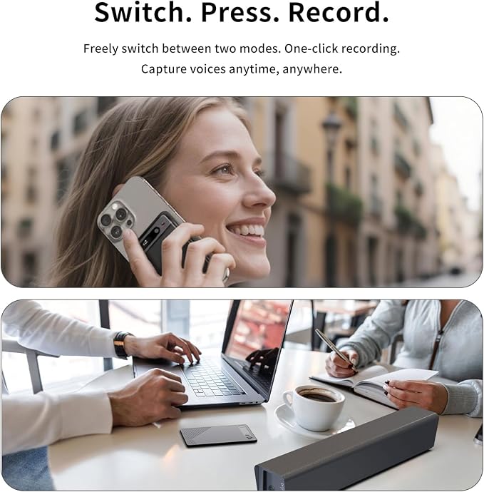 AI Voice Recorder, Transcription, Summary, Mind Map with AI Technology Support 128 Languages, 64GB Magnetic Case Audio Recorder for Lectures, Meetings, Calls