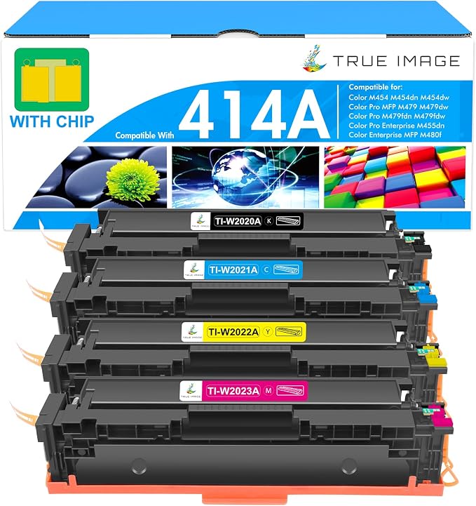 414A Toner Cartridges 4 Pack: MFP M479fdw M454dw Compatible for HP414A 414X 414 M479fdn M454dn Color LaserJet Pro M479fdw M455dn M479 M454 M480f Printer Ink W2020A High Yield with Chip B/C/Y/M