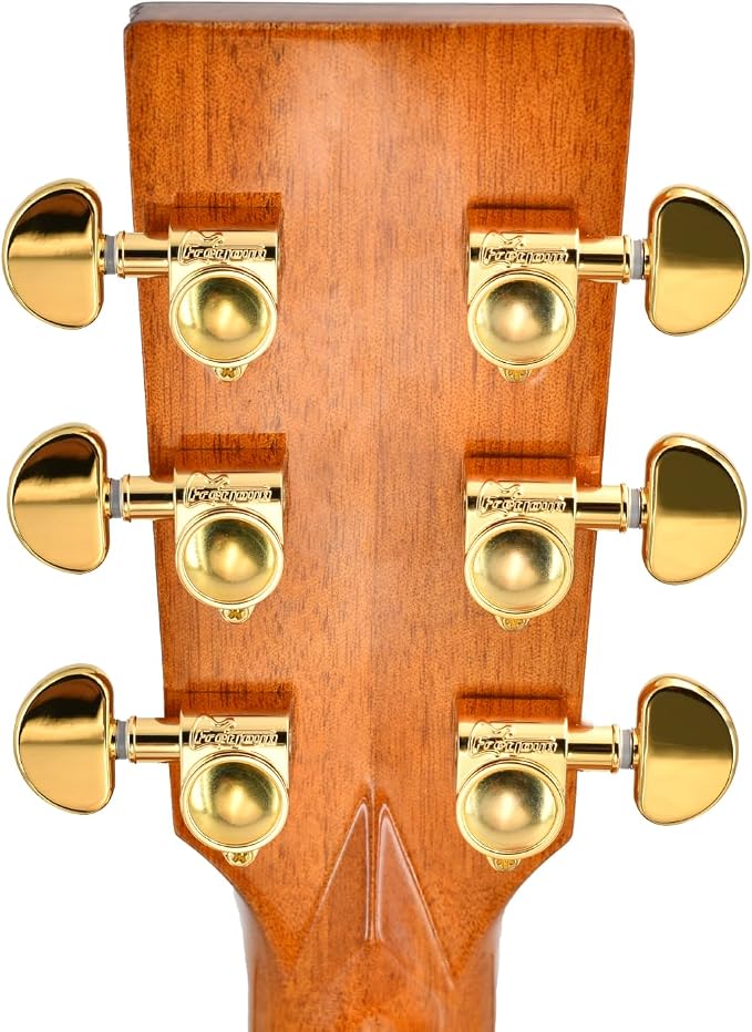FRETJOYB Guitar Tuning Pegs 3x3 Standard Guitar Tuners Acoustic or Electric Guitar Tuning Keys Replacement 18：1-Gold(3R+3L)