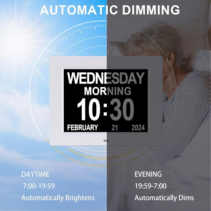 SSINI Dementia Clock Large Digital Calendar for Seniors with Date and Time - Elderly Digital Clock Large Display, 12 Custom Alarms (8 Inch)