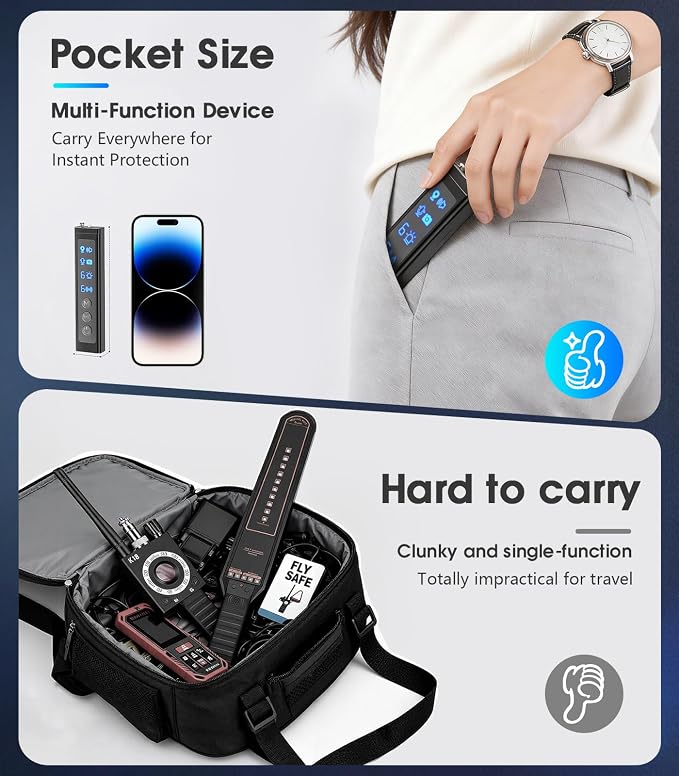 AI Hidden Camera Detector, Professional Privacy Protection Device & Wireless Device Detector, 6 Sensitivity Levels, 4 Modes, Privacy Protector for Hotel, Office, Car, Travel