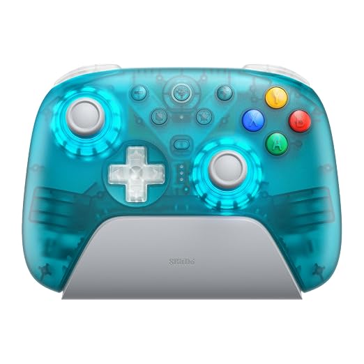 8BitDo Ultimate 2 Wireless Controller for Windows PC, Apple, Steam & Android, Gaming Controller with TMR Joysticks, Hall/Tactile Triggers, Motion Control, RGB Fire Ring, 1000Hz Polling Rate, Clear Blue