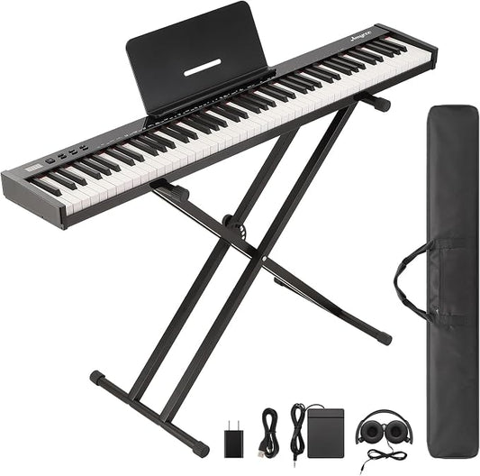 GarveeLife 88 Key Keyboard Piano, Full-Size Electric Keyboard Piano for Beginners, Portable Electric Piano with Stand, Headphones, Sustain Pedal, Handbag, Bluetooth, USB MIDI