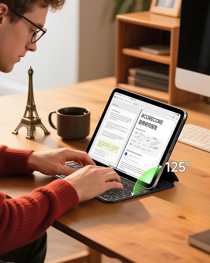 HOU Slim Bluetooth Keyboard Case for 2025 11th-Gen iPad (A16) & 2022 10th-Gen iPad, Smart Folio, Magnetic Stand with 2 Ergonomic Tilt Angles, Recyclable Synthetic Leather, Long-Life Battery, Black