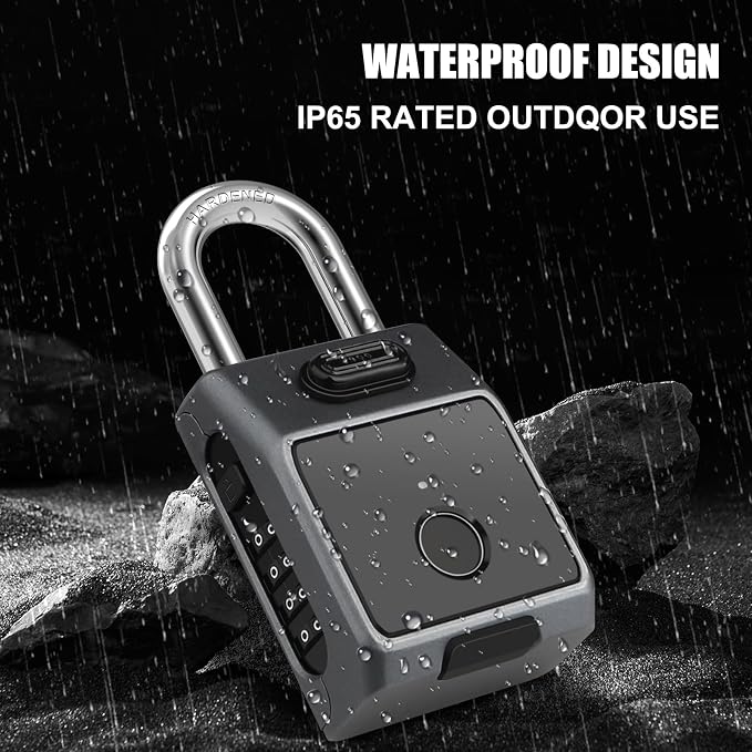 Large Fingerprint Padlock, 4 Digit Combination Lock, Diyife Outdoor Smart Weatherproof Lock with Fingerprint/Password/APP Unlock (2 in 1), USB Rechargeable, Suitable for Door, Garage, Fence, Basement