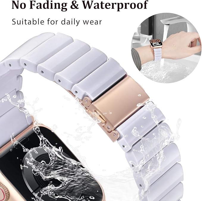 V-MORO Resin Band Compatible with Series 10/11 Apple Watch Bands 46/45/44/42mm Fashion Strap for iWatch Ultra 49mm Series 9/8/7/6/5/4/3/2/1/SE/SE 3 Lightweight Bracelet Wristband Women(Classic Pure White)